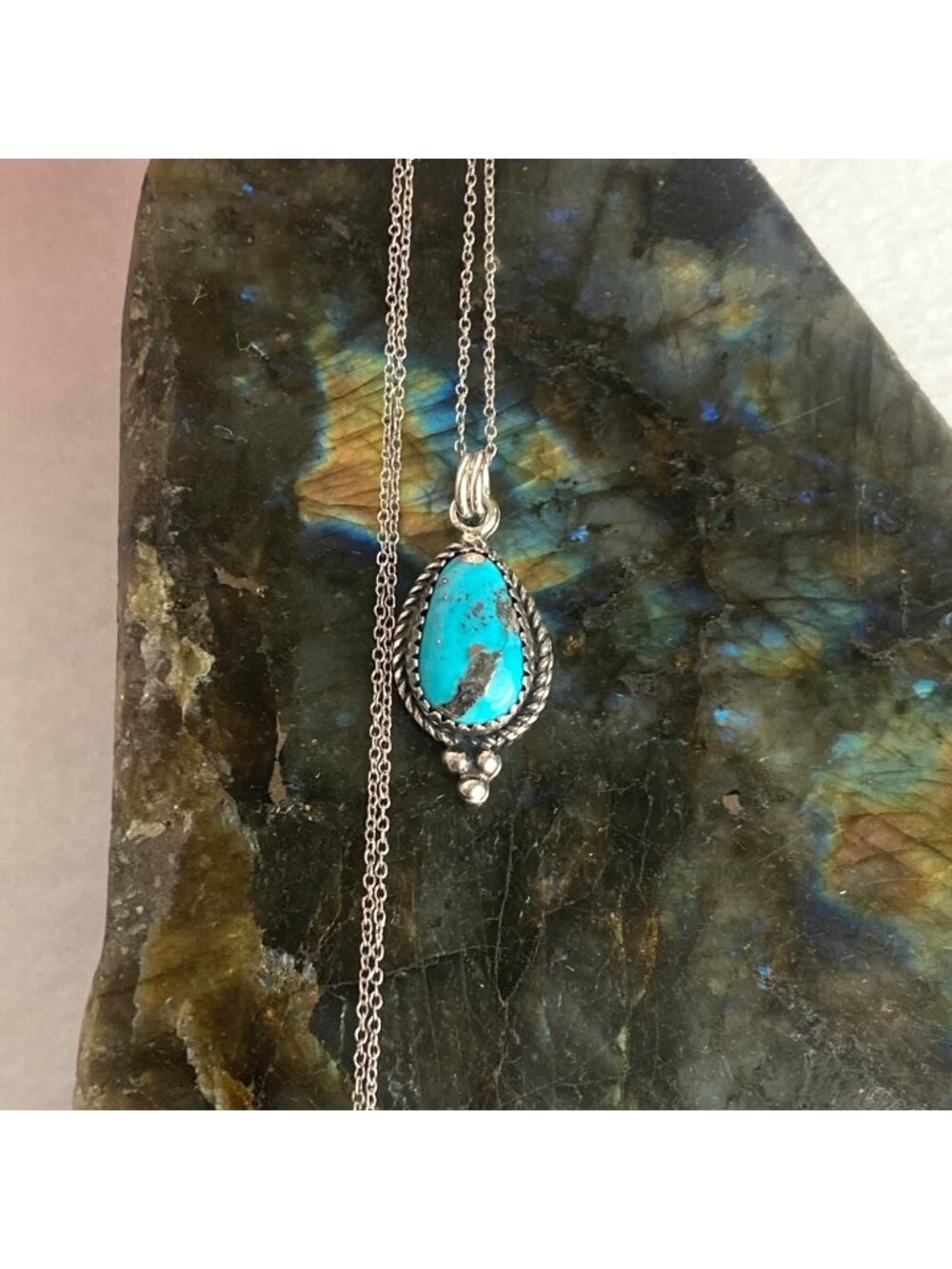 VTG Sterling Silver 925 5★ Southwest Turquoise Pendant Necklace 18.5" Chain